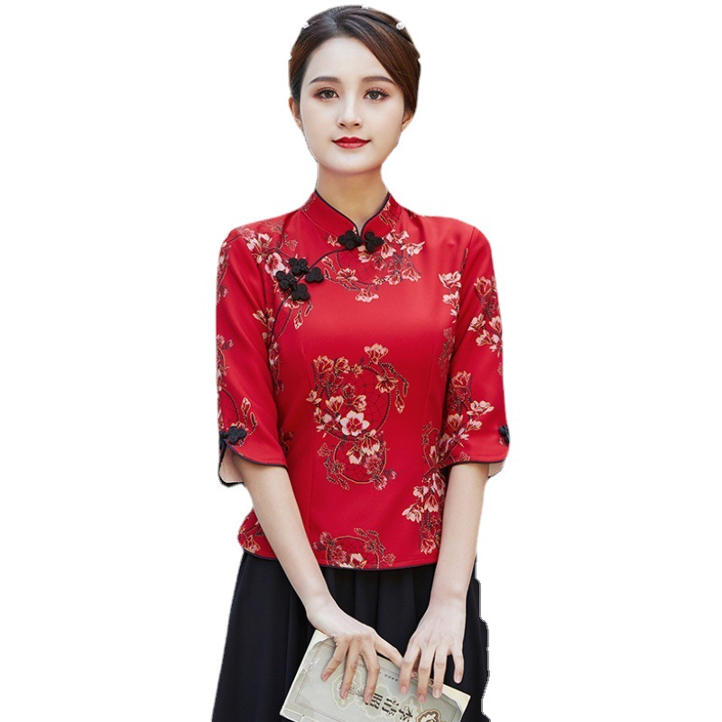 Spring and Summer New Tang Suit Retro Improved Cheongsam Suit Chinese Hanfu Ethnic Chinese Style Top Women's Performance Costume