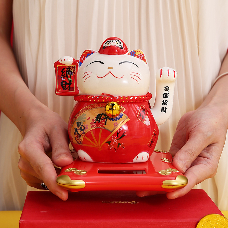 太陽能招財貓搖手創意可愛辦公桌面車載招財擺件家居飾品公司禮品