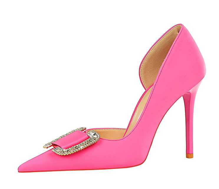 Slim side hollowed-out high heels for women slim heels super high heels rhinestone buckle single shoes_voghion.com