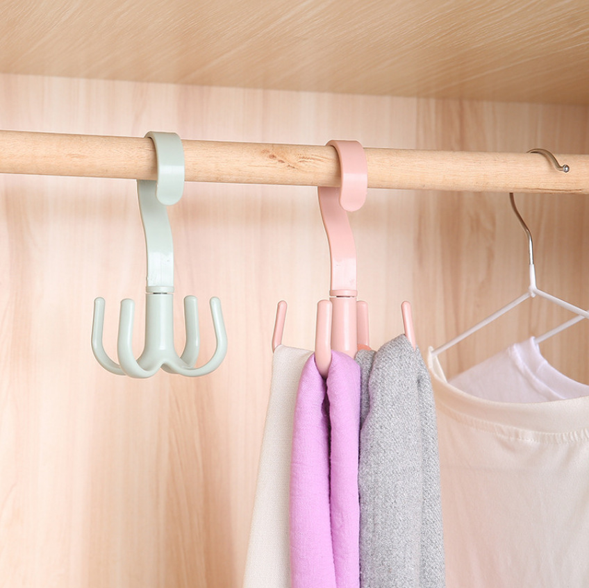 Rotating four-Claw hook multifunctional wardrobe bag Hook nail-free plastic tie hook storage hanging manufacturers