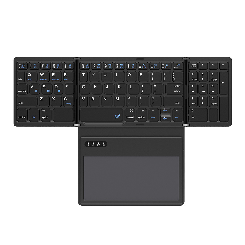 Business leather three-folding wireless Bluetooth keyboard mobile phone tablet peripheral wonderful control four-folding keyboard multi-system communication