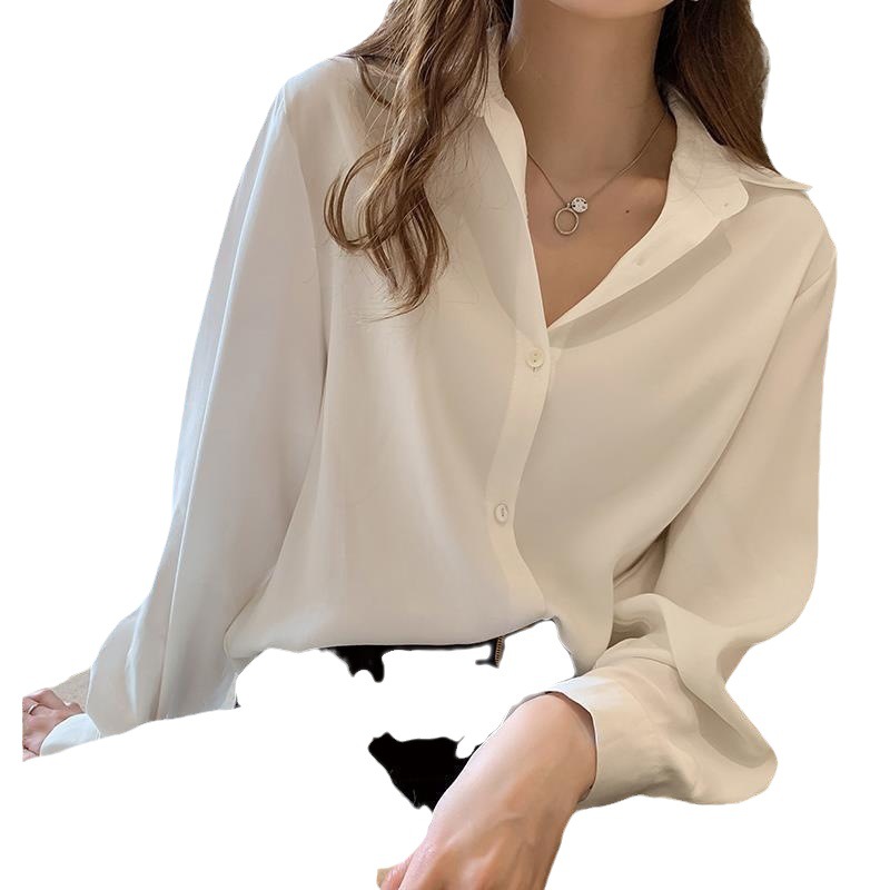 Free Shipping White Shirt Women's 2021 Spring and Summer Korean Style Design Sense Niche Large Size Loose Professional Suit Base Shirt Chiffon