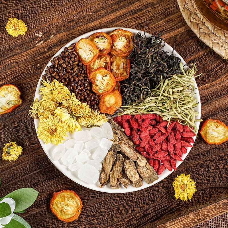Chrysanthemum cassia seed tea Arhat fruit tea wolfberry tea combination Tea medlar honeysuckle dandelion kumquat tea