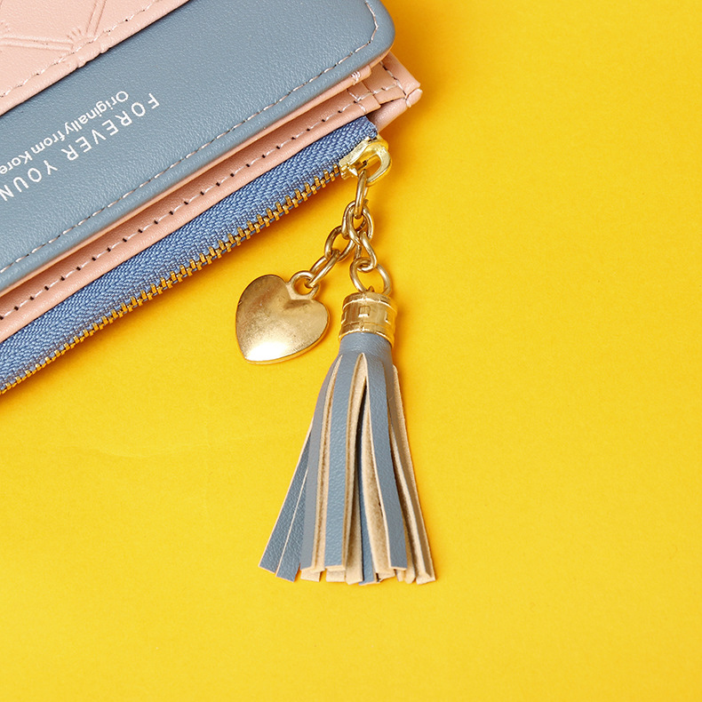 2022 Nueva billetera corta con cremallera para mujer, estilo coreano, con borlas, monedero sencillo que combina con todo, bolso de mano para mujer_voghion.com