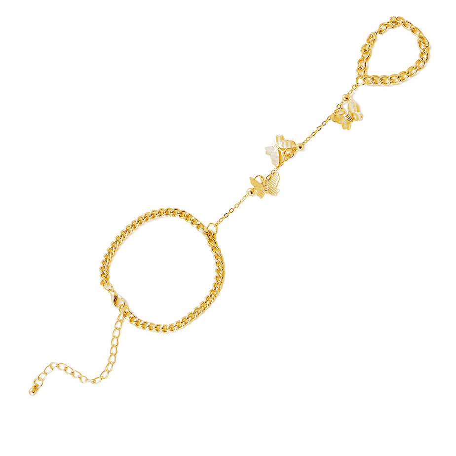 Mode einfache Nischendesign Damen Armband Schmetterling Anhänger Kette Finger Armband Ring integrierte Kette Armband Schmuck_voghion.com