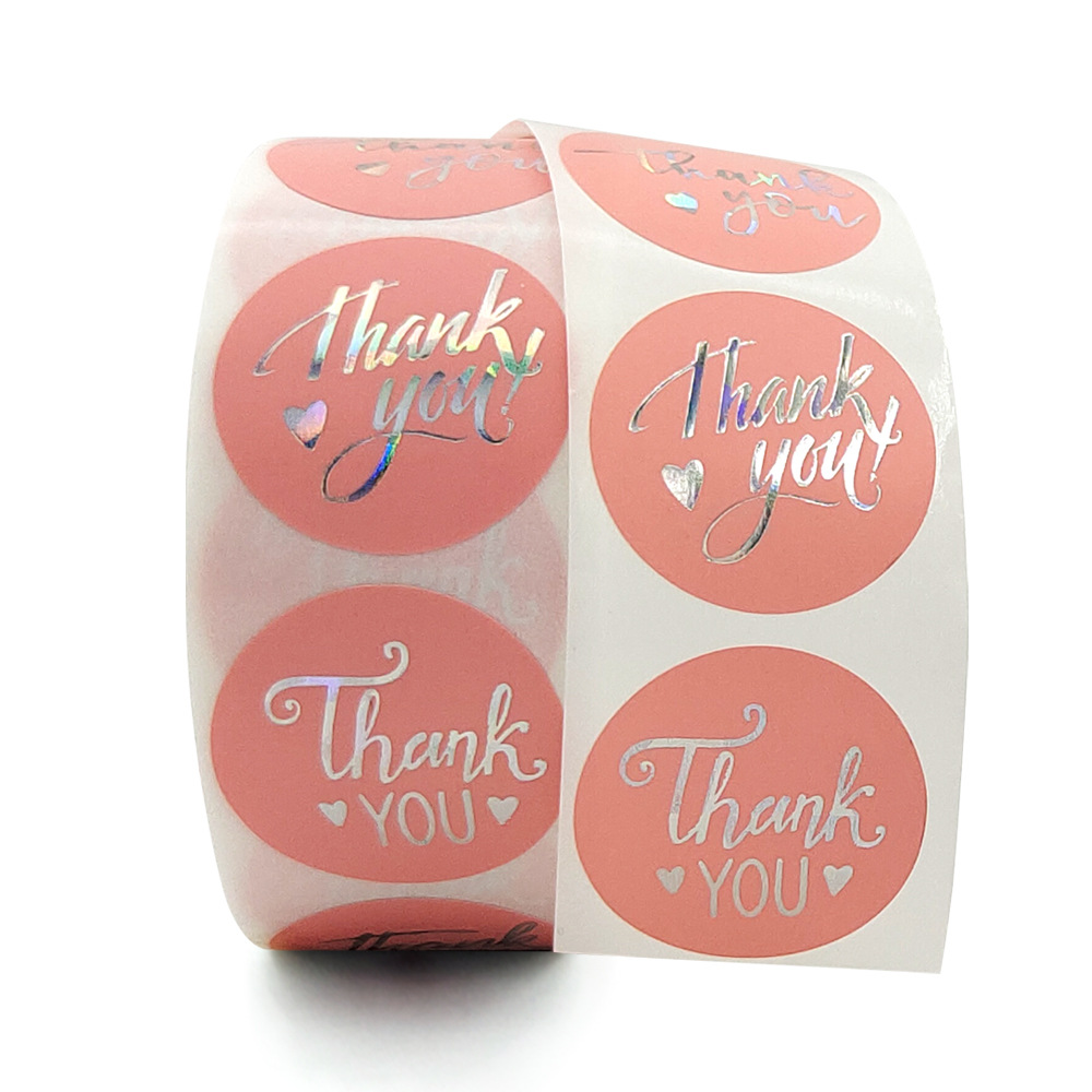 Circular roll pink thank you stickers rainbow gold foil stickers wedding gift decoration self adhesive labels