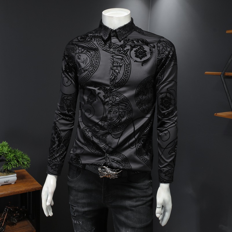 Taobao foreign trade wholesale 2022 autumn flocking long sleeve shirt men's large size slim fit shirt men's fake mold