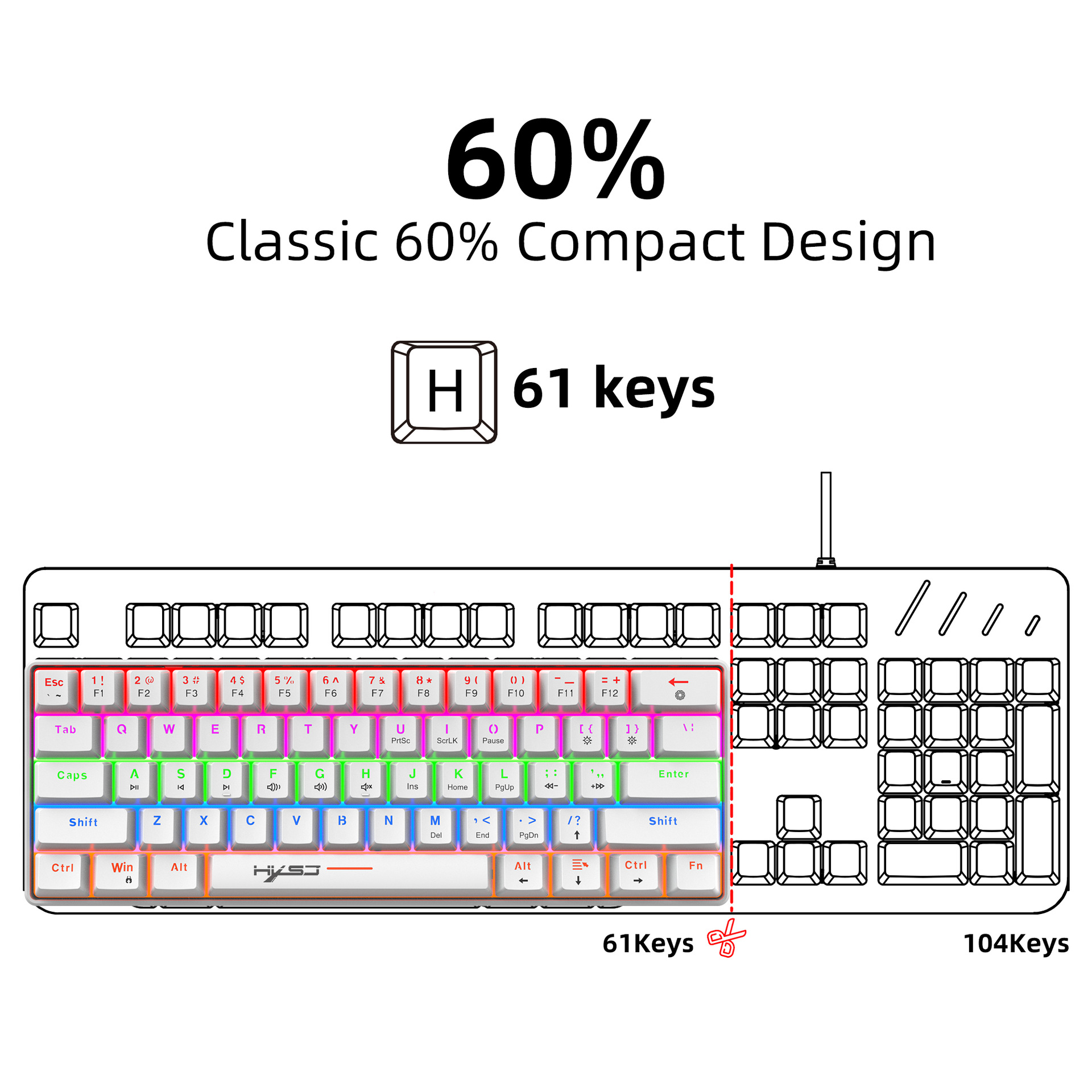 V900 Wired Mechanical Keyboard Various Lighting Colorful 61key Green Axis Office Keyboard Gaming keyboad