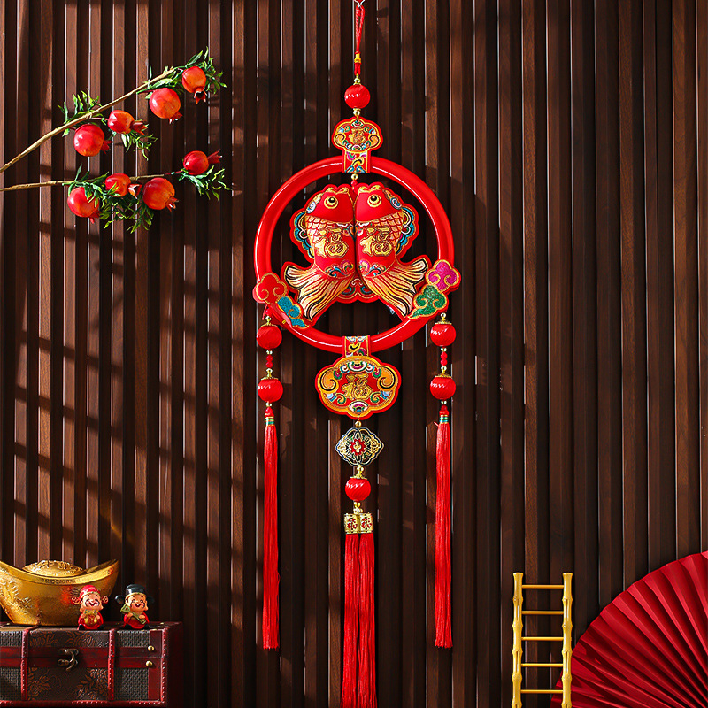 New Year decoration decoration supplies pendant 2024 Dragon year spring festival New Year fu character entrance door Garland wire ring large ornaments