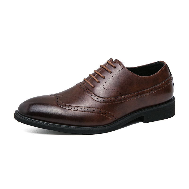 Summer New Pointed Business Dress Shoes Men's All-match Casual Brown Brogue Carved Men's Shoes Breathable Trendy Shoes