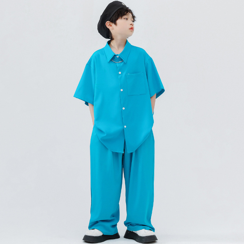 街舞套裝男童嘻哈hiphop演出服潮牌童裝炸街帥氣襯衫夏季兒童潮服