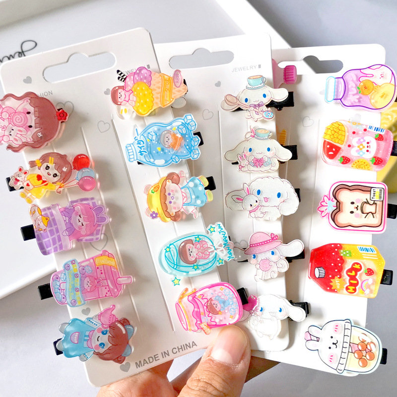 Hair Accessories Set for Girls: Cute Animal Theme, Damage-Free, featuring Fruits and Cake Designs