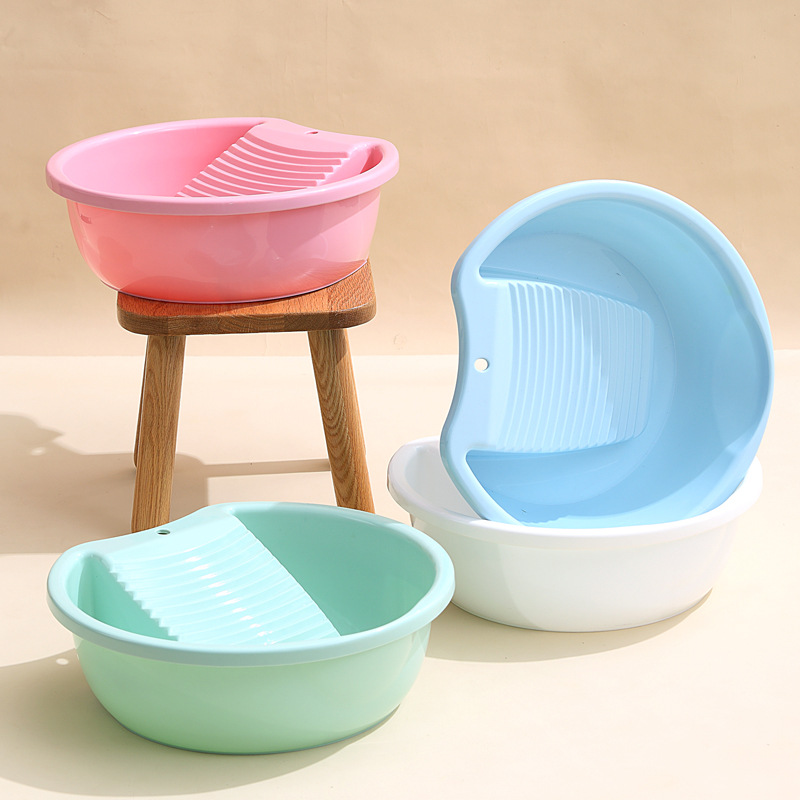 Plain Color Thickened Laundry Basin for Household Student Dormitory Plastic Washboard Basin for Baby Washing Clothes Basin Washboard