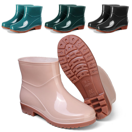 Plastic 3508 short rain boots women's water shoes low tube PVC beef tendon thick bottom fleece-lined solid color work shoes rain boots waterproof