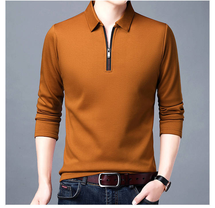 Amazon Explosions Long-sleeved T-shirt Men's Lel Solid Color Men's Polo Shirt Spring and Autumn Men's Large Size Base Shirt T-shirt