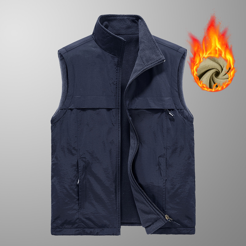 Double-sided Wear Fleece Casual Men's Vest Jacket Young and Middle-aged Vest Winter Thickened Warm Sleeveless Top