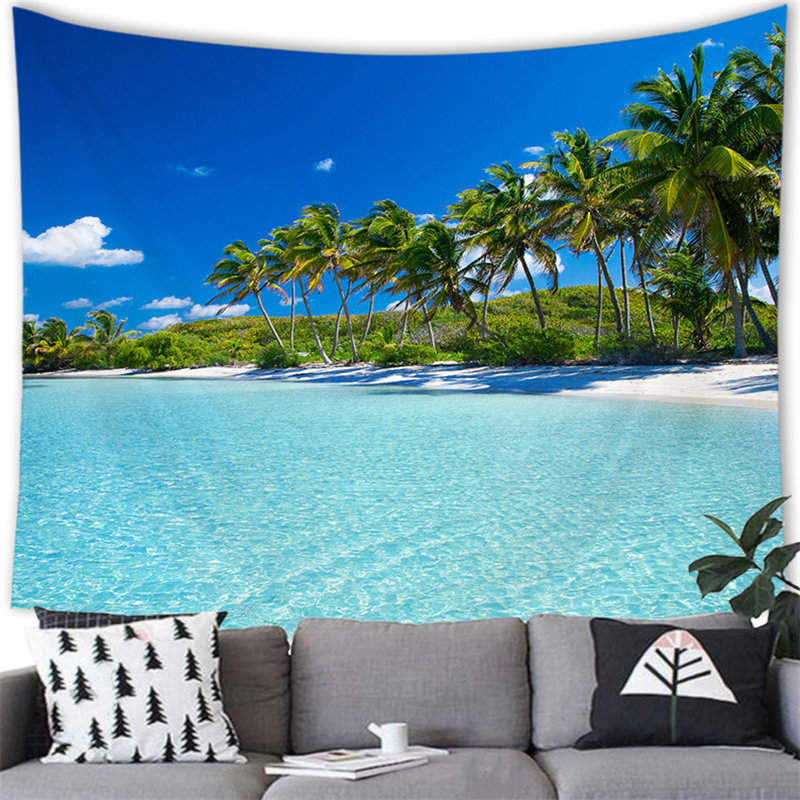 Tropical seaside landscape cross-border supply factory peach skin brushed cloth tapestry wall hanging painting picture G005