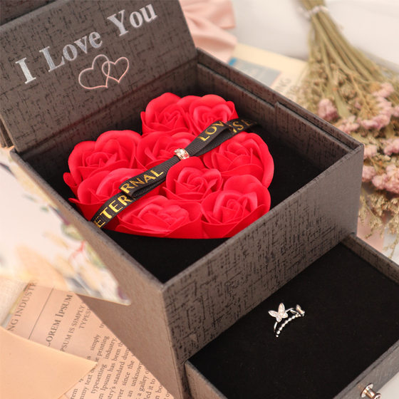 Rose gift box necklace ring earrings lipstick box empty box confession creative birthday gift box