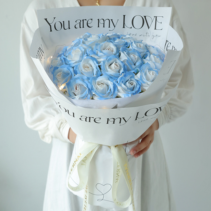 Internet Red Ice Blue Rose Soap Bouquet for Girlfriend Eternal Flower Birthday Gift for Girls Christmas Gift