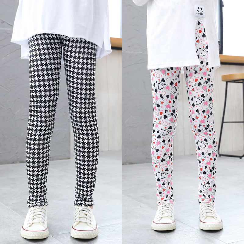 Girls' pants summer thin children's stretch leggings baby milk silk printed long pants no Pilling