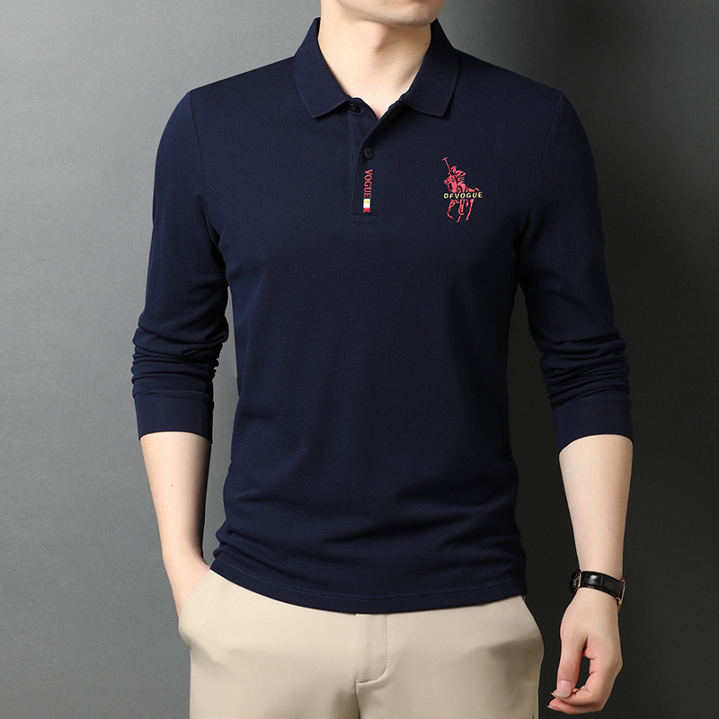 Long-sleeved T-shirt Men's Solid Color Lapel Polo Shirt 2023 Spring and Autumn Embroidered Top Business Base Shirt Men's T-shirt