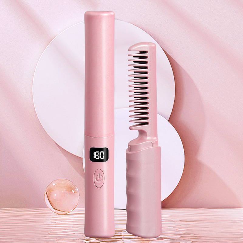 New wireless hair straightener mini USB charging portable hair straightener fluffy hair straight curling dual-use hair care comb
