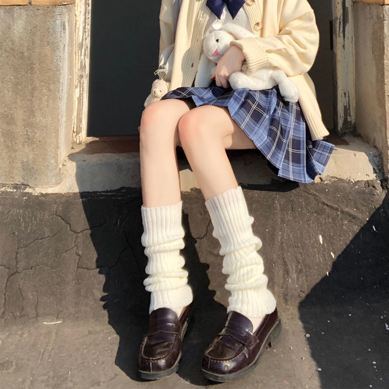 Lolita knitted pile socks straight all-match Japanese white lengthened jk calf socks y2g leg cover slimming pure_voghion.com