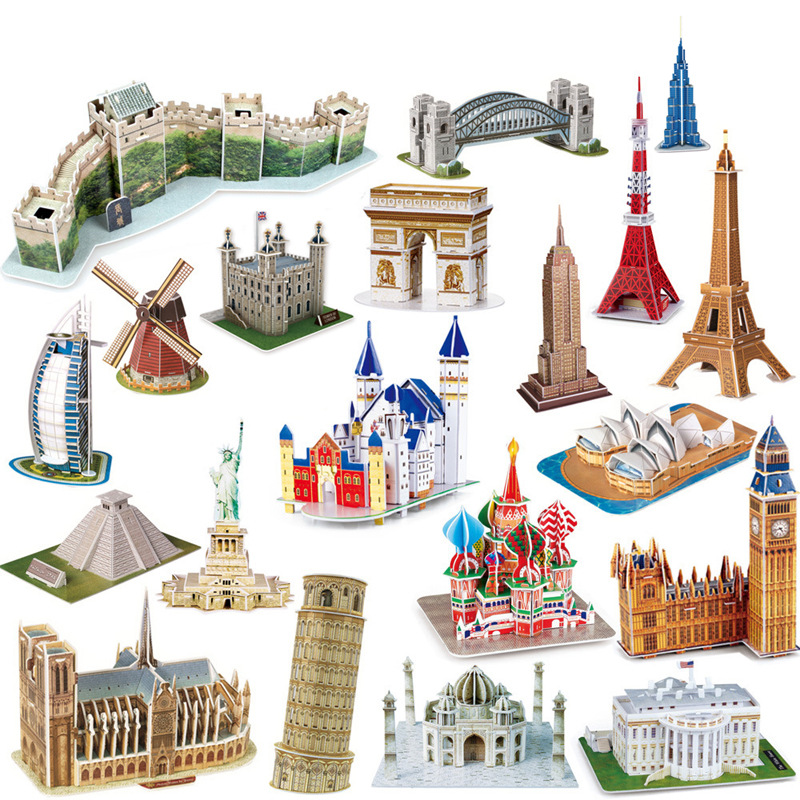Tourist souvenir World scenic landmark model three-dimensional early education 3D puzzle children's toy paper cross-border
