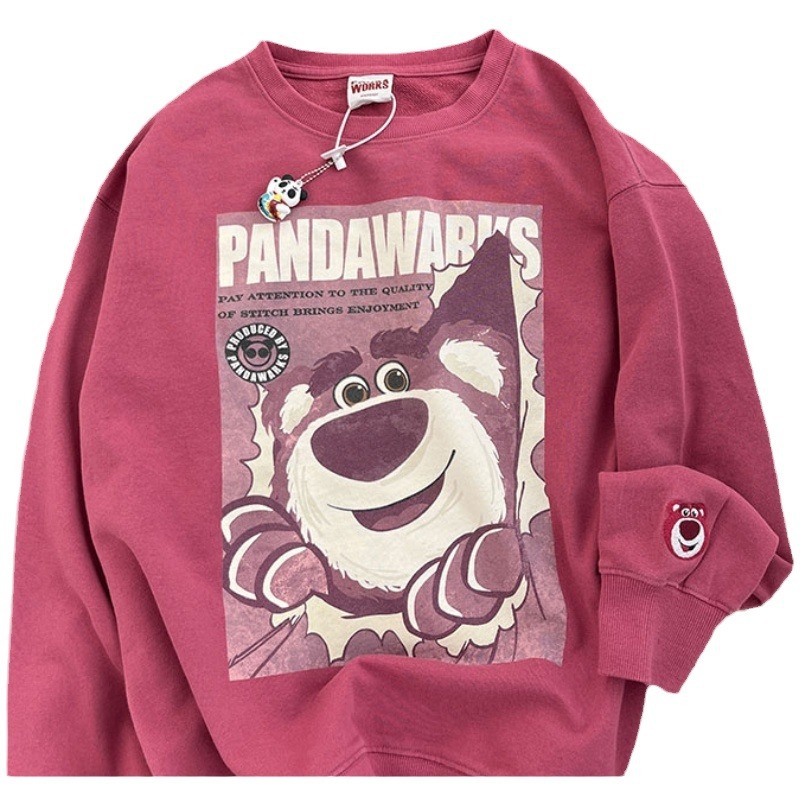 Cross-border autumn and winter New cute cartoon strawberry bear printed long-sleeved top Japanese loose lazy round neck sweater for women