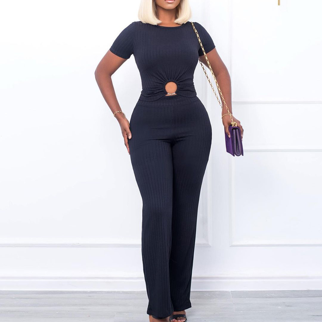 D277 cross-border source Amazon 2022 summer new solid color pit casual fashion suit Europe and the United States two-piece suit