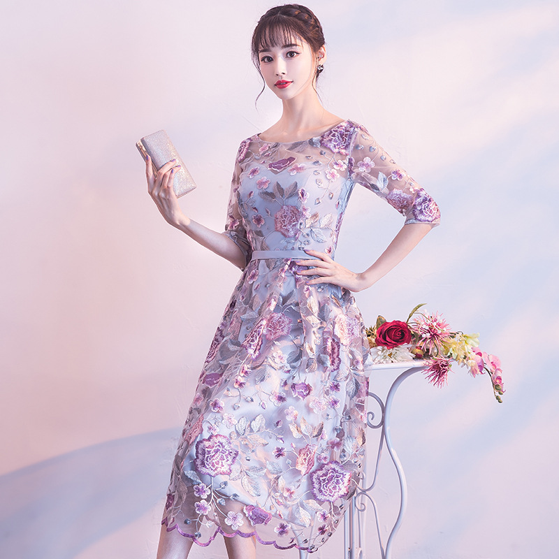 Banquet evening dress women's 2024 New floral dress short cheongsam bridesmaid dress host performance dress Spring
