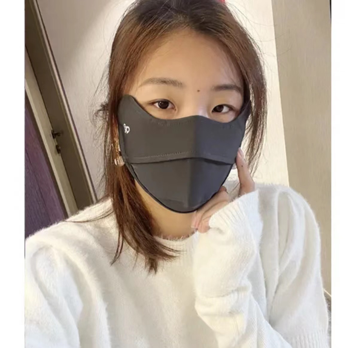 Winter Velvet Warm Mask Cycling Windproof Mask Solid Color Face Covering New Women's Plush Slim Warm Mask