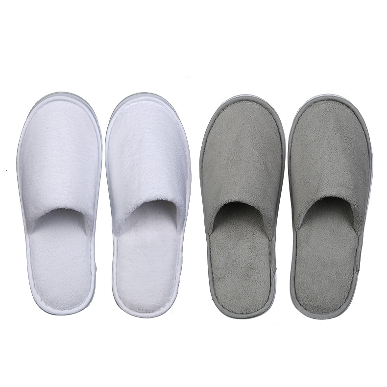 Factory supply disposable hotel slippers hotel room supplies gray white coral fleece slippers