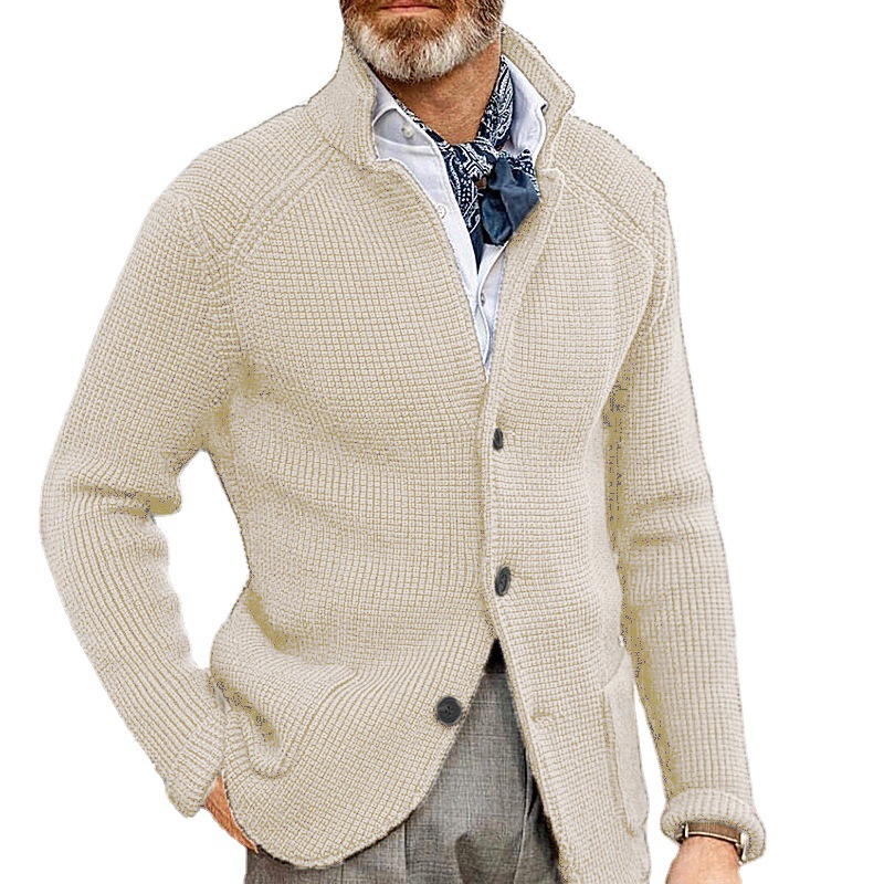 European and American Sweater Men's Slim-fit Stand Collar Knitted Cardigan Autumn and Winter Coat Cross-border Amazon Europe Station plus size Men's Wear