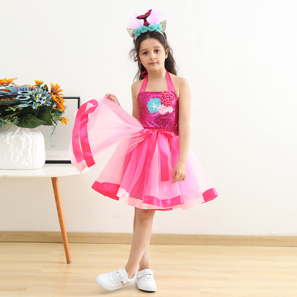 2025 new European and American children's clothing sequins girls dress mermaid flower tutu skirt lined tutu skirt