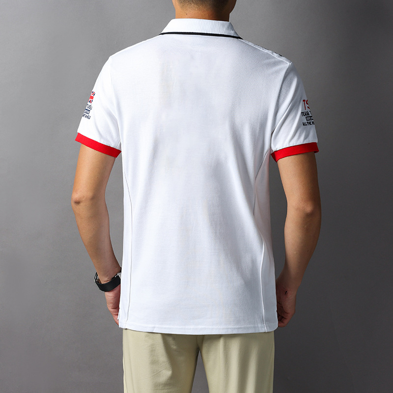 Short-sleeved polo shirt men's white British sports British royal leisure cotton cross-border trade plus size white embroidery