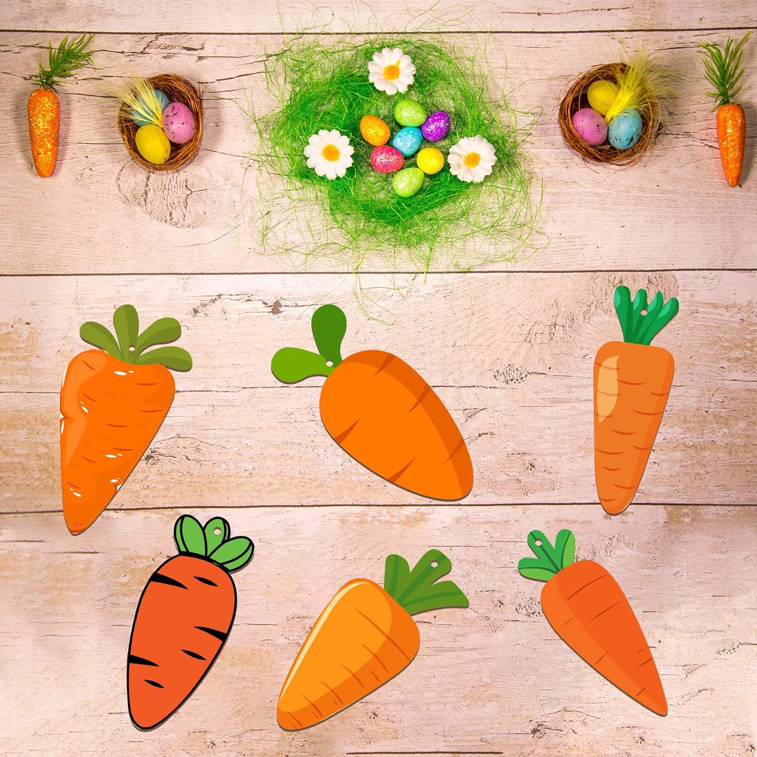 36 pieces unfinished Easter wooden carrot blank hanging ornaments with hole rope tags for Easter decoration