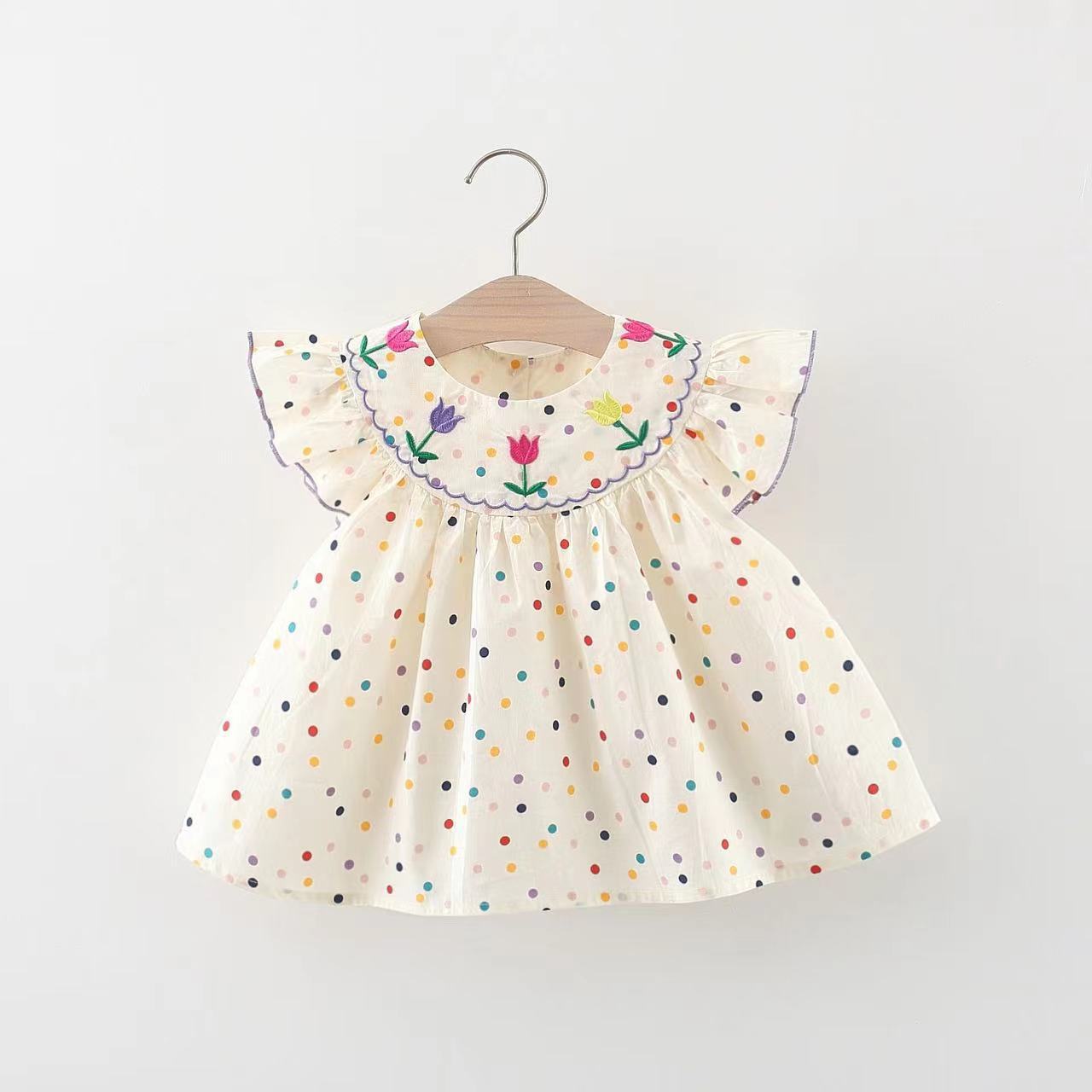Children's clothing wholesale princess dress 1551 summer new girls full of dots collar embroidered dress