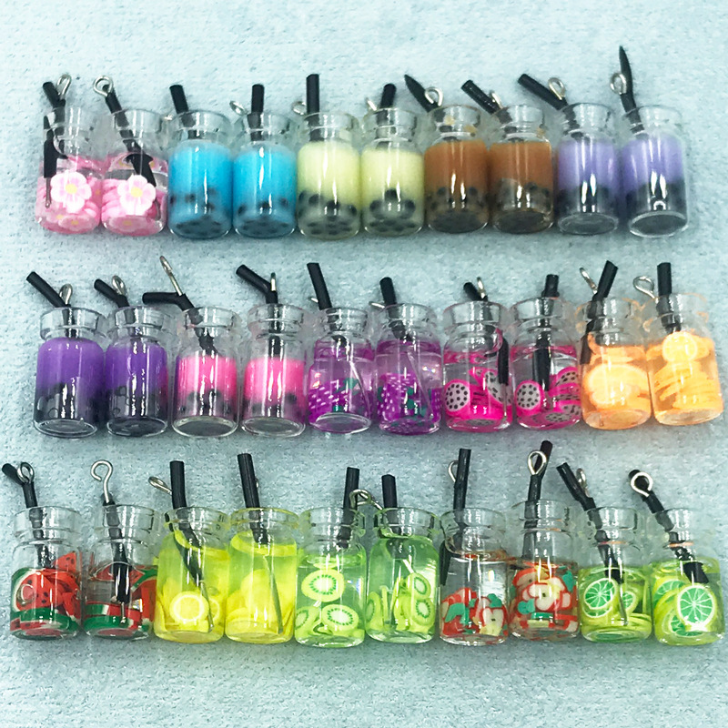 Diyガラス瓶アクセサリーアクセサリーガラス瓶かわいいカラーストロー付き真珠ミルクティー耳飾りブレスレットdiyペンダント|undefined