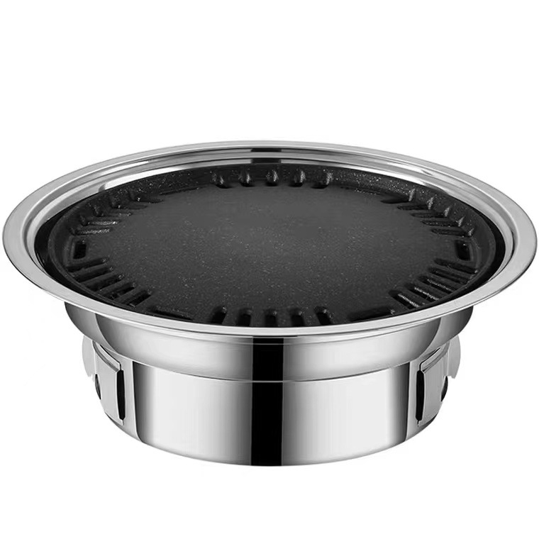 Stainless Steel Korean Style Barbecue Oven Round Household Commercial Camping Dinner Carbon Oven Portable Charcoal Barbecue Oven
