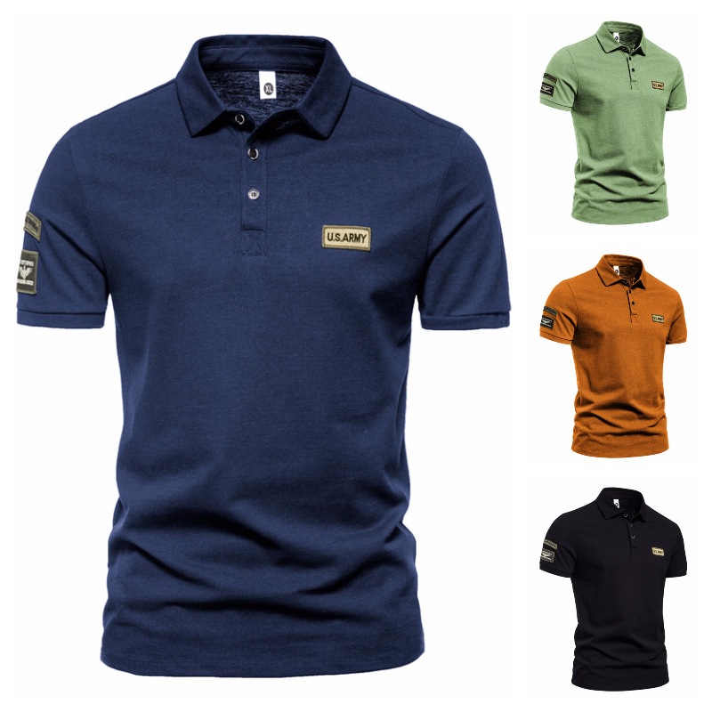 Spring and Summer 2024 Men's Clothing Amazon European-American Style Men's Military Style Short-sleeved T-shirt Men's Trendy Casual Polo Men