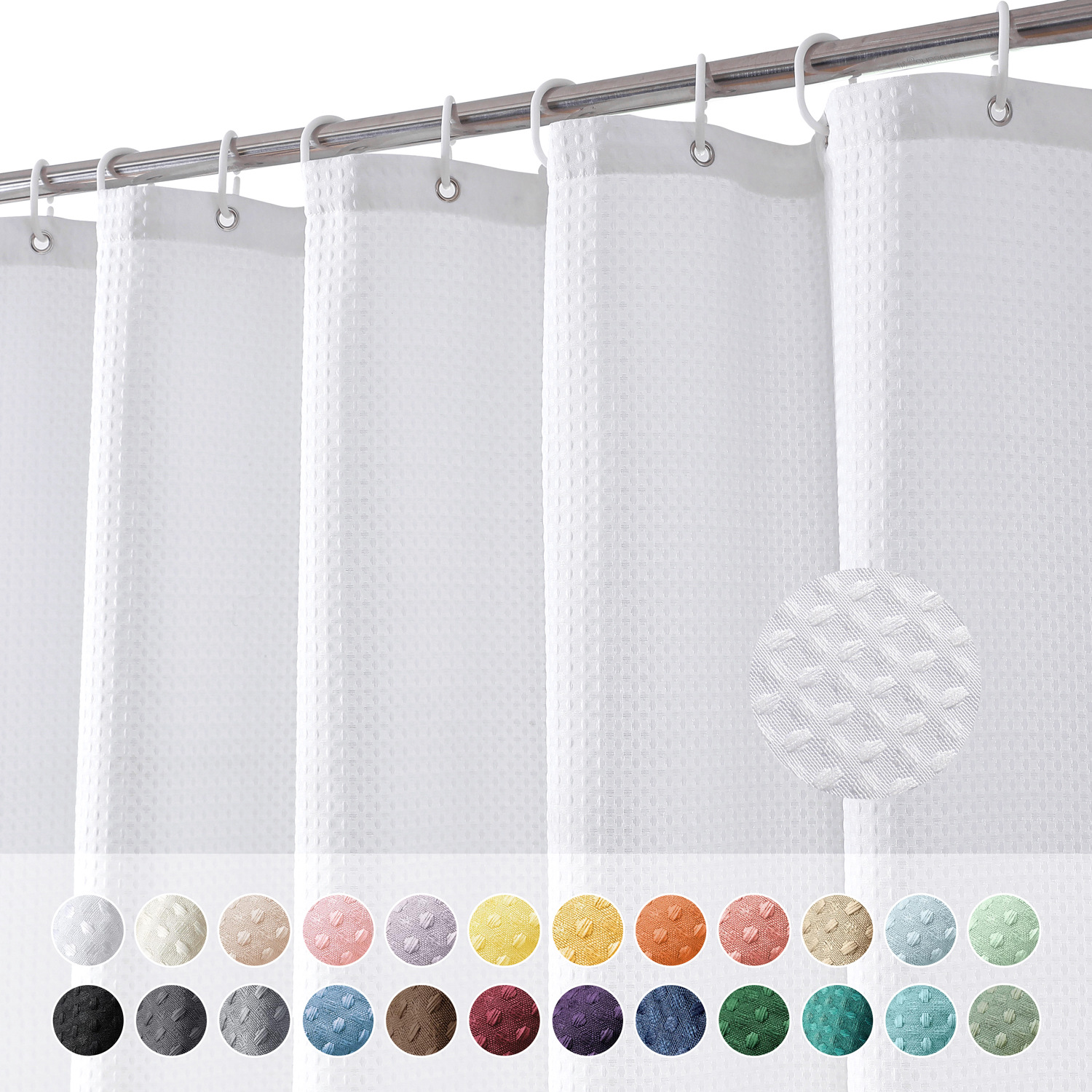 Waffle shower curtain waterproof thickened cotton and linen texture waffle fabric hotel bathroom curtain wholesale