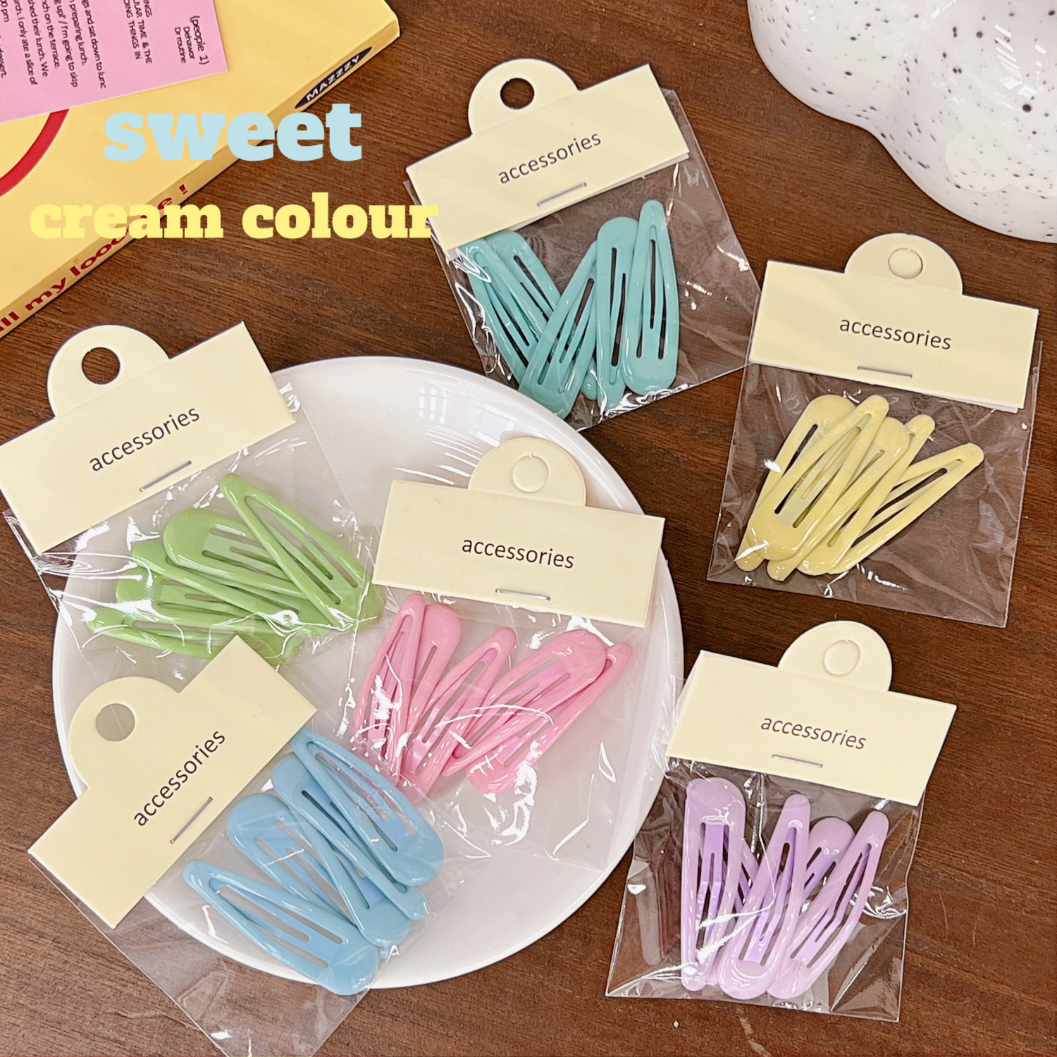 5 Pack Ins Style Hair Accessories Sweet Cute Headwear Candy Color Hair Clip Women's Side Clip bb Clip Simple Personalized Hair Clip