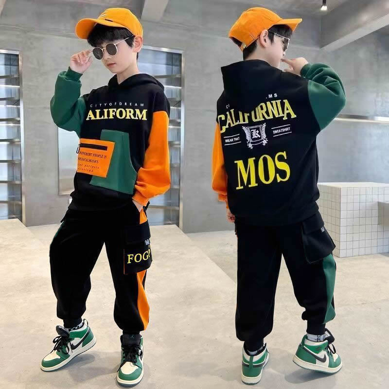 Children's Spring and Autumn 2025 New Arrival Korean Style Sweatshirt Set for Middle and Large Boys, Fashionable and Cool Spring and Autumn Season Boys Trend