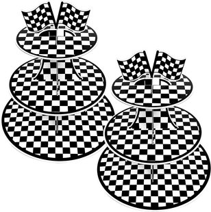 Spot Three Layer Black and White Plaid Cake Stand Racing Theme Birthday Cupcake Display Stand Party Decoration Supplies