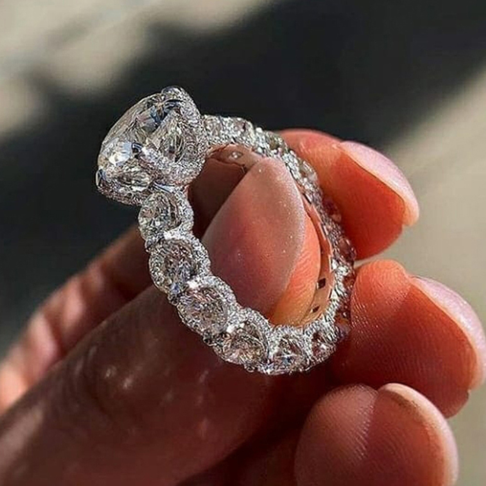 曹適戒指小眾高級簡約女士花語仿鑽石婚戒 銅鑲鋯石戒指首飾熱賣
