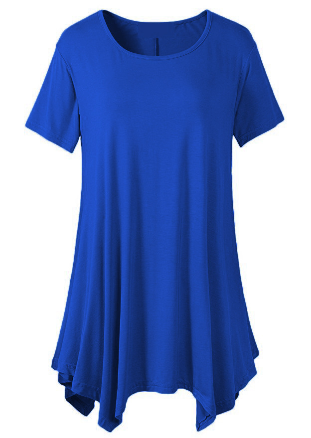 European and American Cross-border Trade eBay Large Size Women's Summer Mid-length Short-sleeved T-shirt Loose Round Neck Solid Color Base Shirt