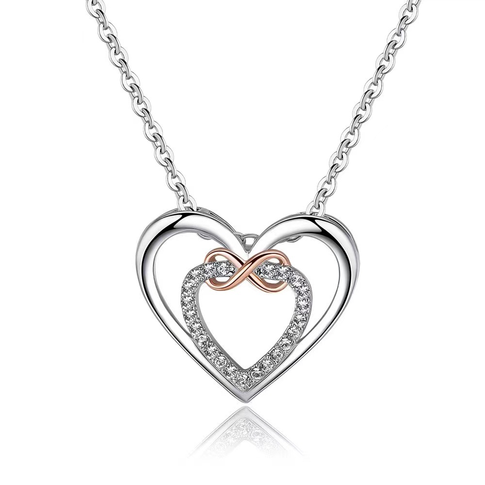 New Heart-shaped Necklace Double Color Infinity 8-shaped Flash Diamond Necklace Spring New wish Amazon Direct Supply