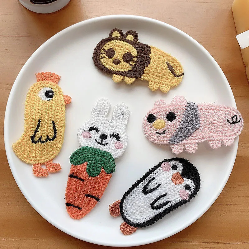 Cartoon students Korean version of cute hairpin girls online red animal BB clip sweet knitted side clip hair accessories headdress wholesale