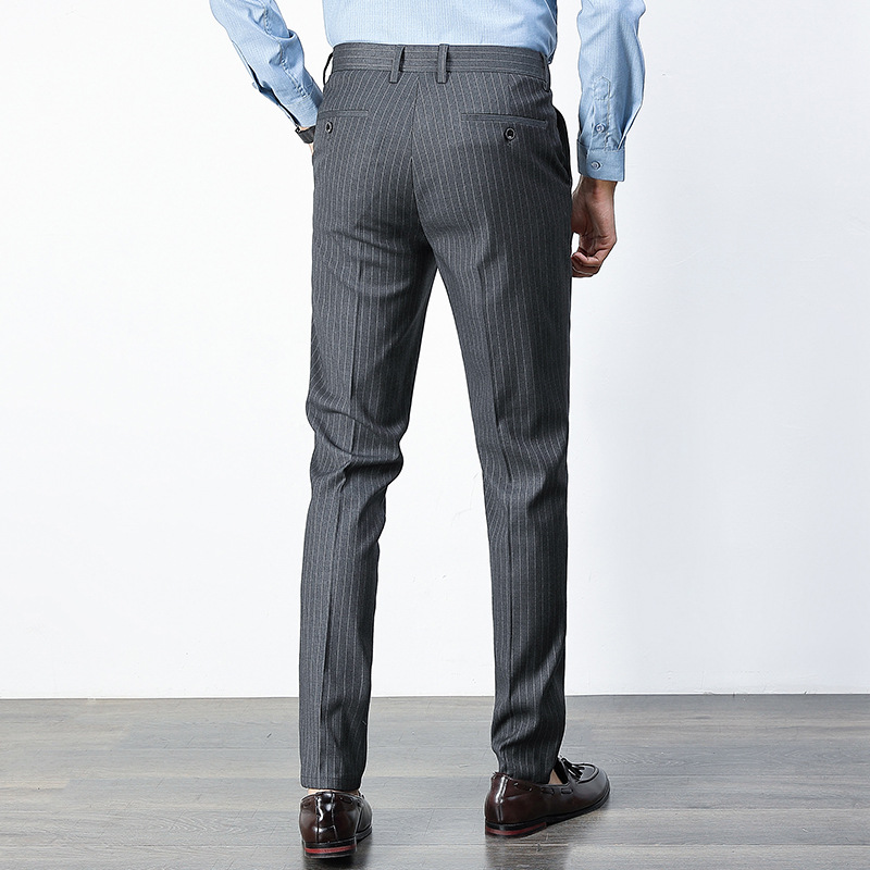 Men's Light Business Casual Trousers Men's Spring and Summer Fashion Vertical Striped Pants Slim-fit Non-ironing Pants Men's Clothing